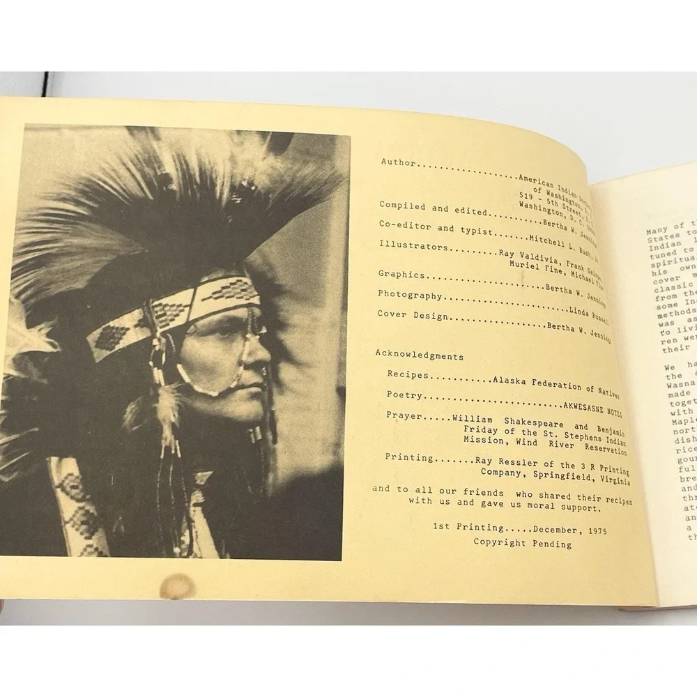 Vintage 1975 American Indian Society Washington‎ DC Cook Book 1st Printing